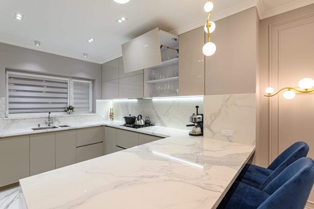 quartz slab white kitchen